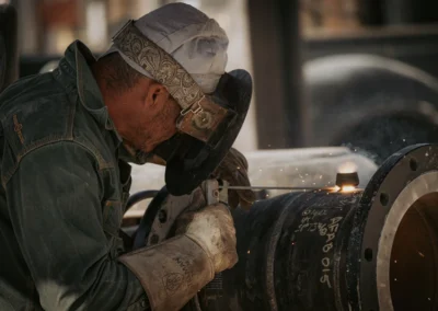 welding worker weld on the pipe